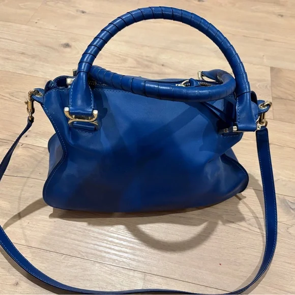 Chloe Marcie Satchel Navy Shoulder Bag with Gold Details